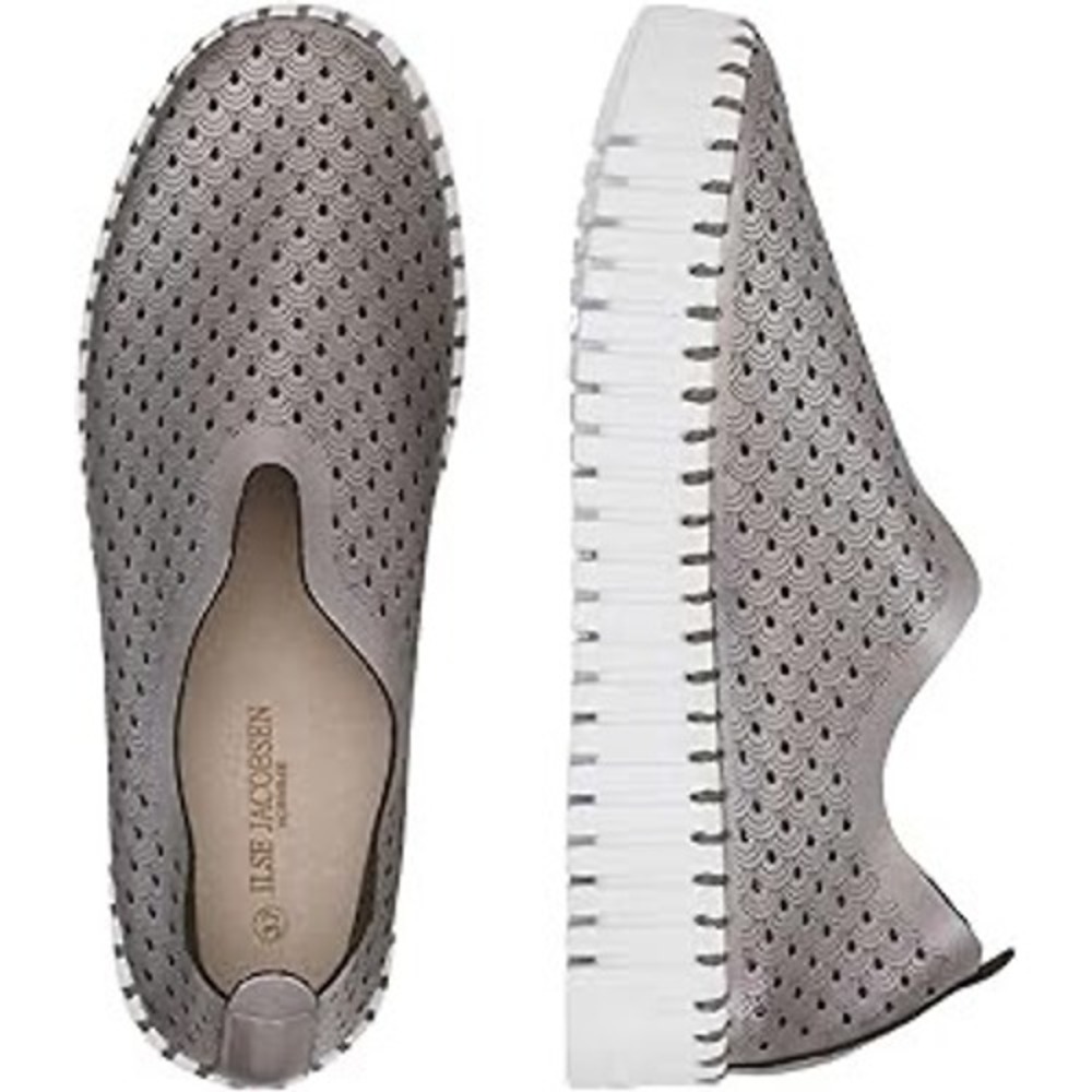 Ilse Jacobsen Tulip 139 Grey Laser Cut Scalloped Slip On Loafers Flats Size 39